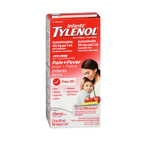 Tylenol, Infants' Pain + Fever Acetaminophen Oral Suspension Dye Free Cherry, 160 Mg, 2 Oz Tylenol