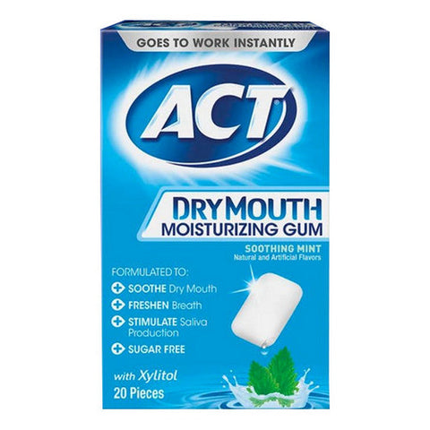 Act, Dry Mouth Moisturizing Gum With Xylitol Sugar Free Soothing Mint, 20 Each Act