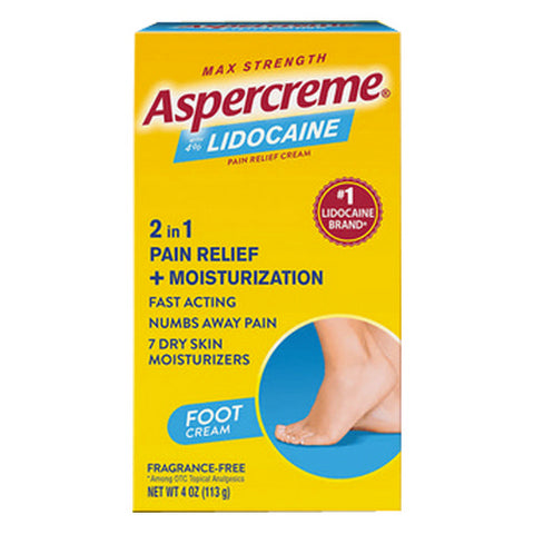 Aspercreme, 4% Lidocaine Pain Relief Foot Cream Max Strength, 4 Oz
