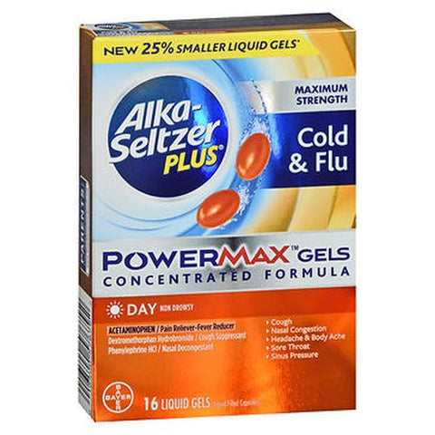 Alka-Seltzer, Plus Maximum Strength Cold & Flu PowerMax Gels Day, 16 Caps Alka-Seltzer
