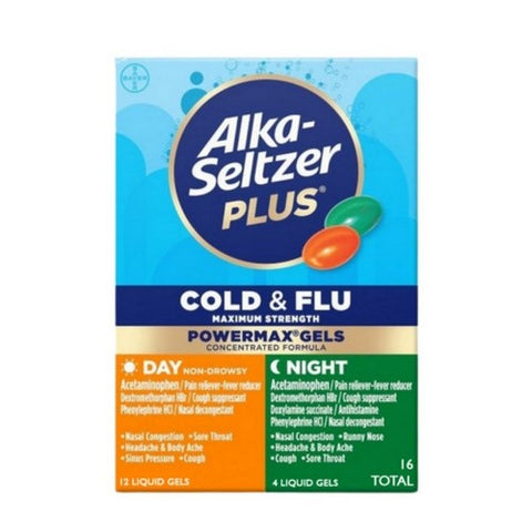 Alka-Seltzer, Plus Cold And Flu Maximum Strength Powermax Gels Day & Night, 16 Caps Alka-Seltzer