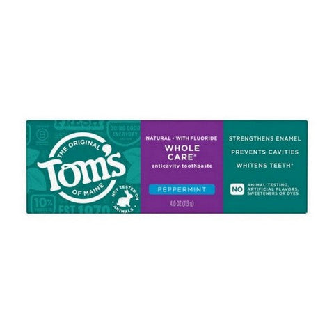 Tom's Of Maine, Whole Care Natural Anticavity Toothpaste With Fluoride Peppermint, 4 Oz Tom's Of Maine