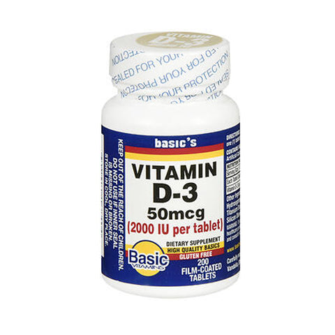 Basic Vitamins, Natural Vitamin D-3, 50 Mcg, 200 Coated Tablets Basic Vitamins