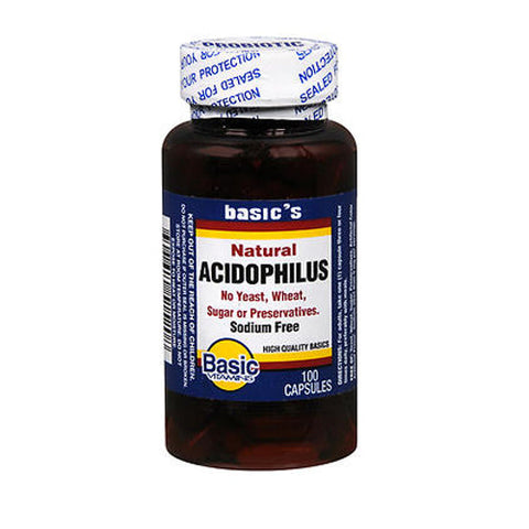 Basic Vitamins, Natural Acidophilus Capsules, 100 Caps Basic Vitamins