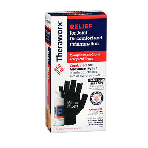 Theraworx, Relief For Joint Discomfort And Inflammation Compression Glove + Topical Foam Small And Medium, 1 Each Theraworx