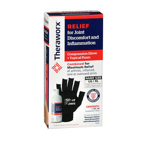 Theraworx, Relief For Joint Discomfort And Inflammation Compression Glove + Topical Foam Large And Xl, 1 Each Theraworx