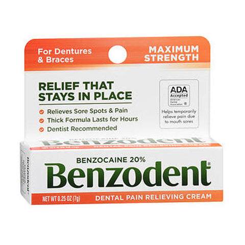 Benzodent, Dental Pain Relieving Cream, 0.25 Oz Benzodent