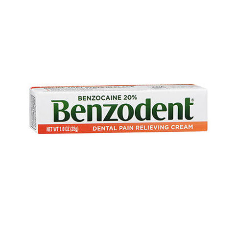 Benzodent, Dental Pain Relieving Benzocaine 20% Cream Maximum Strength, 1 Oz Benzodent
