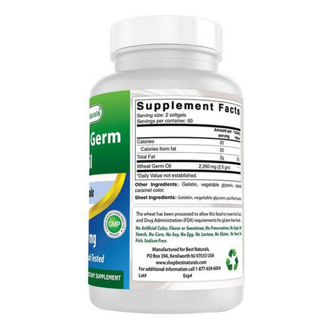 Best Naturals, Wheat Germ Oil, 1130 mg, 120 Soft Gels Best Naturals