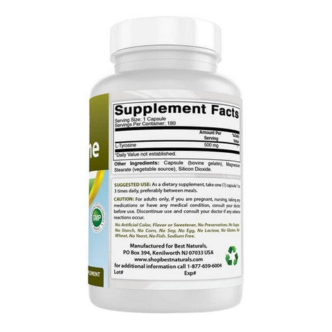 Best Naturals, L-Tyrosine, 500 mg, 180 Caps Best Naturals