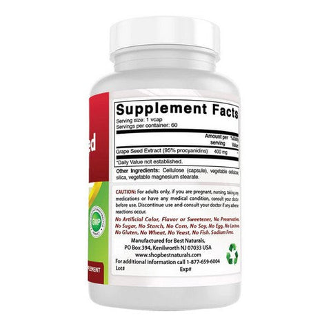 Best Naturals, Grape Seed Extract, 400 mg, 60 Veg Caps Best Naturals