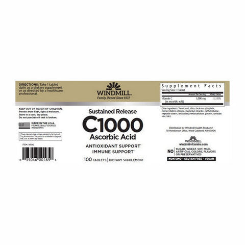 Windmill Health, Vitamin C Sustained Release, 1000mg, 100 Tabs Windmill Health