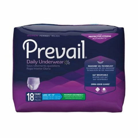 First Quality, Female Adult Absorbent Underwear Prevail  For Women Daily Underwear Pull On with Tear Away Seams Lar, Count of 18 First Quality