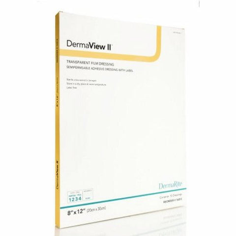 DermaRite, Transparent Film Dressing DermaView II Rectangle 8 X 12 Inch Frame Style Delivery With Label Sterile, Box Of 10 DermaRite