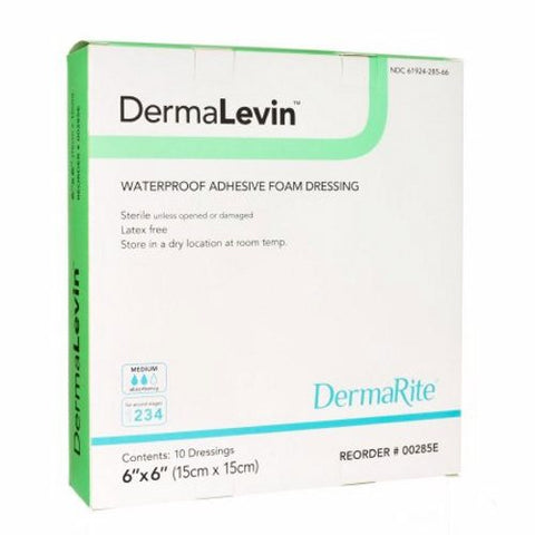DermaRite, Foam Dressing DermaLevin  6 X 6 Inch Square Adhesive with Border Sterile, Box Of 10 DermaRite