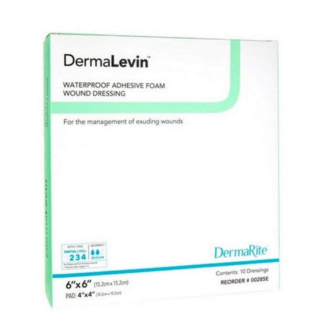 DermaRite, Foam Dressing DermaLevin  6 X 6 Inch Square Adhesive with Border Sterile, Count of 1 DermaRite
