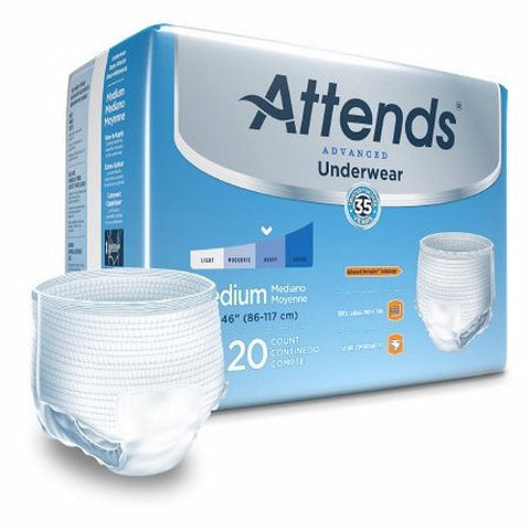 Attends, Unisex Adult Absorbent Underwear Advanced Pull On with Tear Away Seams Medium Disposable Heavy Absorbency, Count of 4 Attends