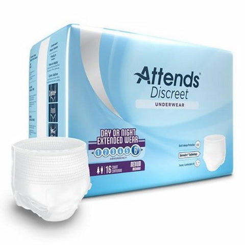 Attends, Unisex Adult Absorbent Underwear Overnight Pull On with Tear Away Seams Medium Disposable Heavy Absorbency, Count of 16 Attends