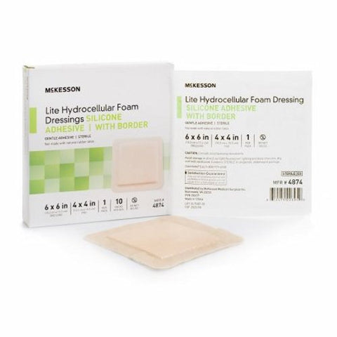 McKesson, Thin Foam Dressing 6 X 6 Inch With Border Film Backing Silicone Gel 4874, 1 Sterile McKesson