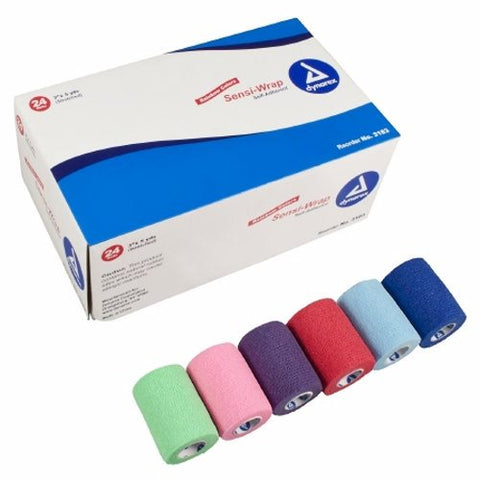 Dynarex, Cohesive Bandage Sensi-Wrap 3 Inch X 5 Yard Standard Compression Self-adherent Closure Red / Green /, Count of 24 Dynarex