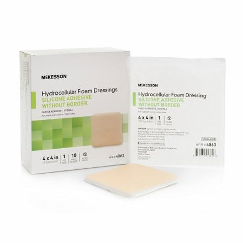 McKesson, Silicone Foam Dressing McKesson 4 X 4 Inch Square Silicone Gel Adhesive without Border Sterile, Box Of 10 McKesson