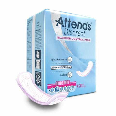 Attends, Bladder Control Pad Discreet 10-1/2 Inch Length Moderate Absorbency, Count of 20 Attends