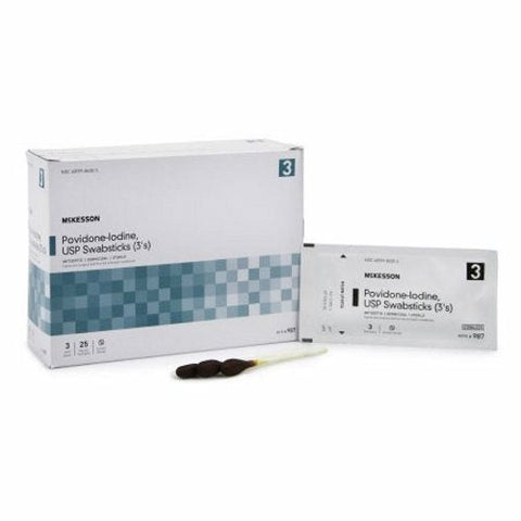 McKesson, Impregnated Swabstick McKesson 3 Pack Individual Packet 10% Strength Povidone-Iodine, Box Of 25 McKesson
