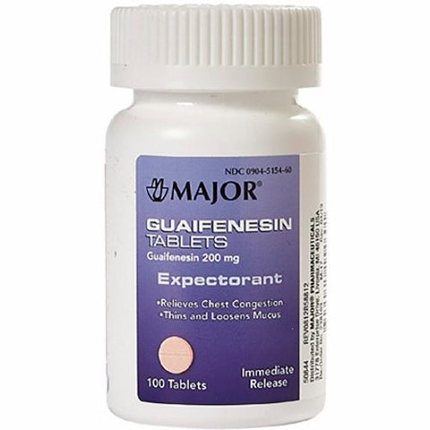 Major Pharmaceuticals, Guaifenesin Cold And Cough Relief, 200 Mg, 100 Tablets Major Pharmaceuticals