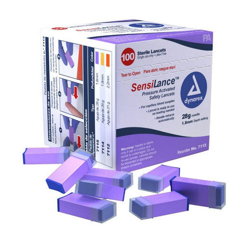 Dynarex, Lancet SensiLance Fixed Depth Lancet Needle 1.8 mm Depth 28 Gauge Push Button Activated, Case Of 10 Dynarex