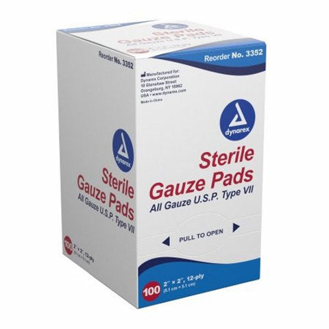 Dynarex, Gauze Sponge 2 X 2 Inch 12-Ply Sterile 3352, Case Of 24 Dynarex