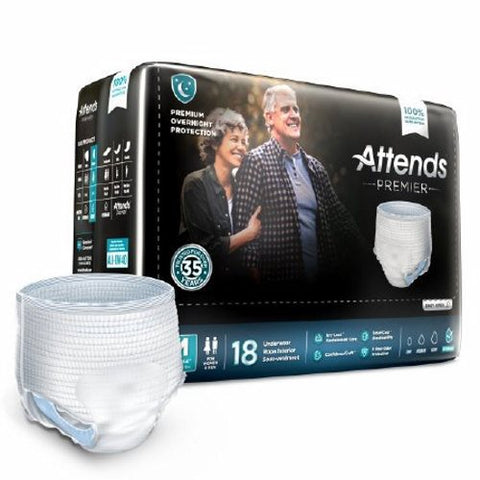 Attends, Premier Protective Underwear With Dry Lock Containment Core For Adult Incontinence Care Unisex Medium, Case Of 4 Attends