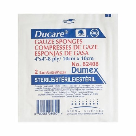 Derma e, Gauze Sponge Ducare Cotton 8-Ply 4 X 4 Inch Square Sterile, Box Of 25 Derma e