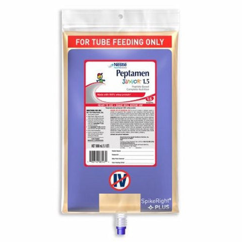 Nestle Healthcare Nutrition, Pediatric Tube Feeding Formula Peptamen Junior  1.5 1000 mL Bag Ready to Hang Unflavored Ages 1-13 Y, Count of 6 Nestle Healthcare Nutrition