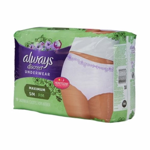 Always Discreet, Female Adult Absorbent Underwear Always  Discreet Pull On with Tear Away Seams Small / Medium Dispos, Pack Of 19 Always Discreet