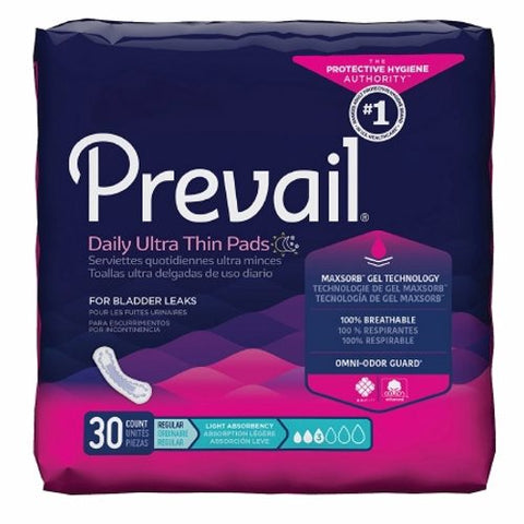First Quality, Bladder Control Pad Prevail  Daily Pads 9-1/4 Inch Light Absorbency Polymer Core One Size Fits Most, Case Of 3 First Quality