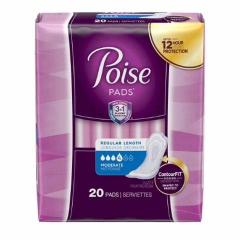 Poise, Bladder Control Pad Poise  10.9 Inch Length Moderate Absorbency Polyacrylate Core Regular Adult Fema, Pack Of 20 Poise