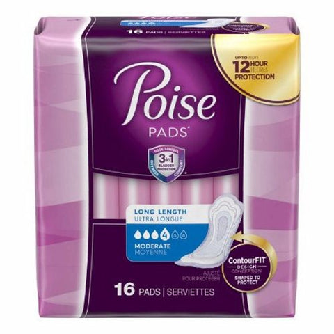 Poise, Bladder Control Pad Poise  12.4 Inch Length Moderate Absorbency Polymer Core Regular Adult Female Di, Pack Of 16 Poise