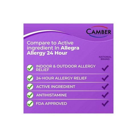 Camber, Non-Drowsy Fexofenadine Antihistamine Allergy Relief, 180 Mg, 100 Count