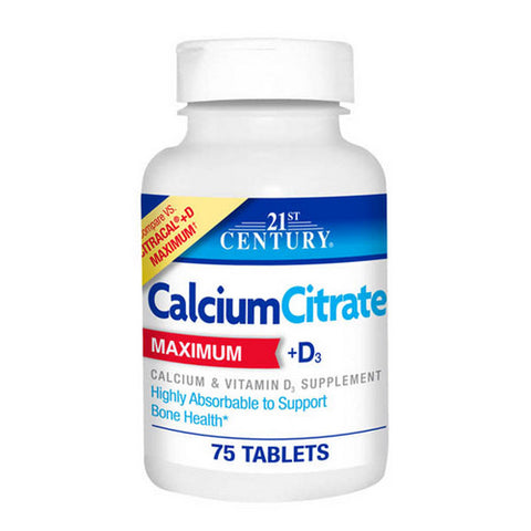 21st Century, Calcium Citrate + D3, 75 Tabs 21st Century