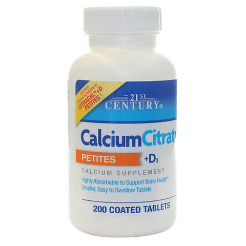 21st Century, Calcium Citrate Petites  + D3, 200 Tabs 21st Century