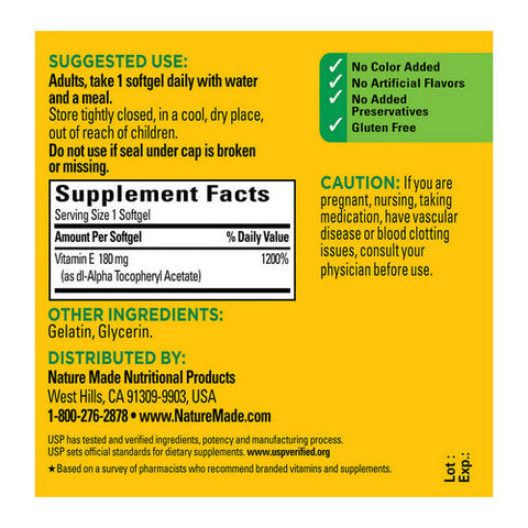 Nature Made, Vitamin E DL-Alpha, 400 IU, 100 Softgels Nature Made