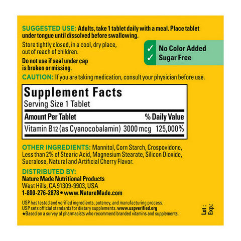 Nature Made, Vitamin B12, 5000mcg, Sublingual 40 Lozenges Nature Made