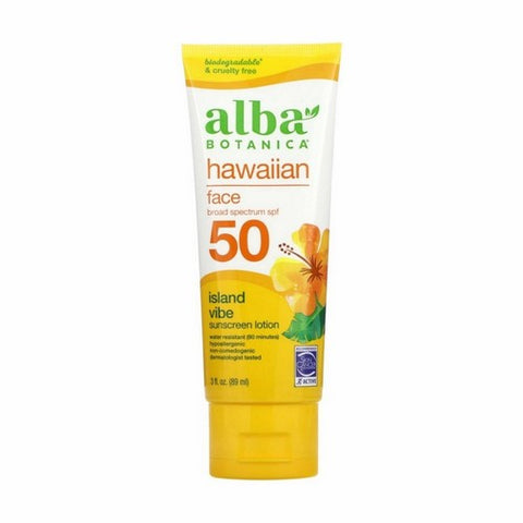 Alba Botanica, Hawaiian Facial Sunscreen Lotion Spf 50 Fragrance Free, 3 Oz Alba Botanica