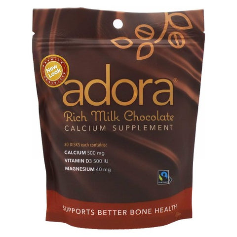 Adora, Rich Milk Chocolate Calcium Supplement, 500 Mg, 30 Count Adora