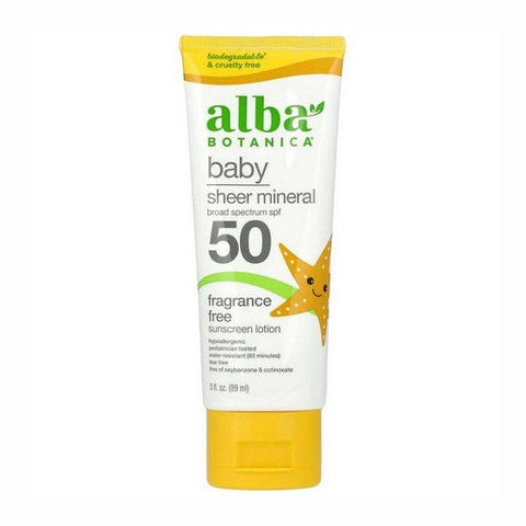 Alba Botanica, Baby Clear Mineral Sunscreen SPF 50+, 3 Oz Alba Botanica