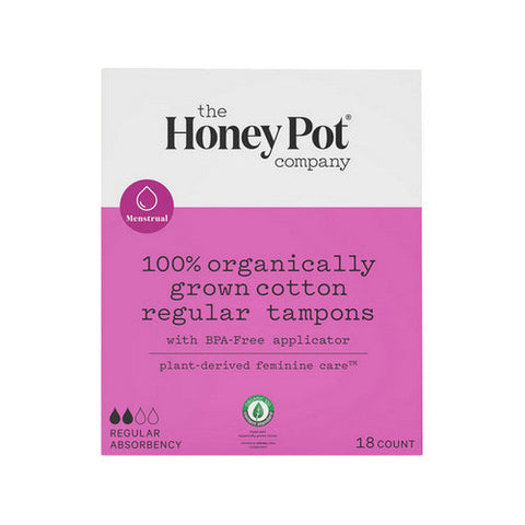 The Honey Pot, Organic Regular Tampons Plastic Applicator Unscented, 18 Count The Honey Pot
