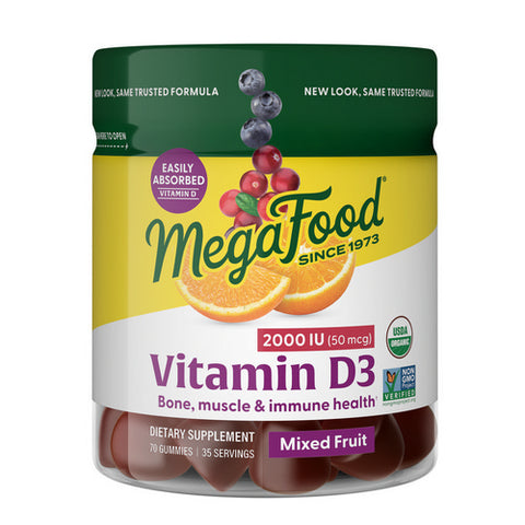 MegaFood, D3 Wellness, 1000 IU, Mixed Fruit, 70 Gummies MegaFood