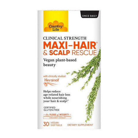 Country Life, Maxi-Hair And Scalp Rescue Clinical Strength, 30 Veg Caps Country Life