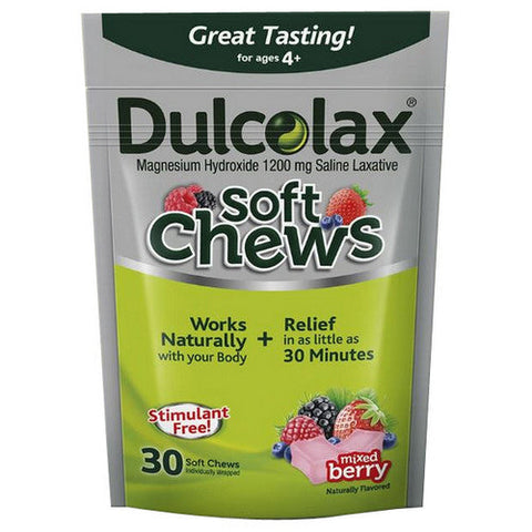 Dulcolax, Magnesium Hydroxide Saline Laxative Soft Chews Mixed Berry, 1200 Mg, 30 Soft Chews Dulcolax