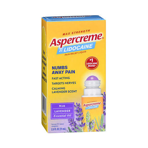 Aspercreme, 4% Lidocaine Pain Relief Liquid Max Strength Lavender Essential Oil, 2.5 Oz Aspercreme